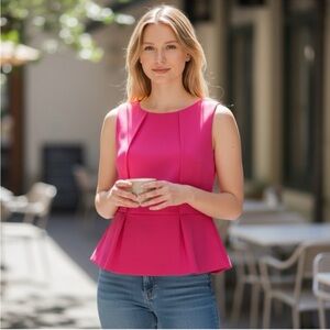 Michael Kors Women’s 8 Hot Pink Sleeveless Peplum Tank Top Blouse Shirt Zipper